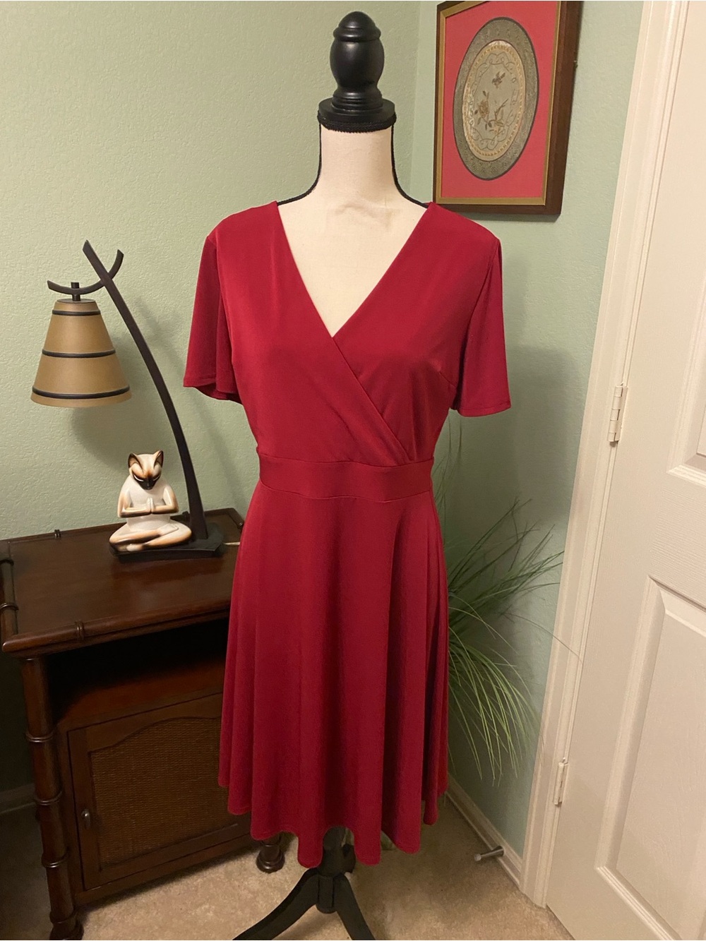 Ann Taylor Burgundy Wrap V-Neck Midi Dress